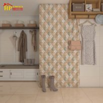 GẠCH ỐP TƯỜNG 30X60 VÂN ĐÁ TỰ NHIÊN MÀU VÀNG KEM ĐIỂM CHIẾC LÁ 3D NHẬP KHẨU CAO CẤP