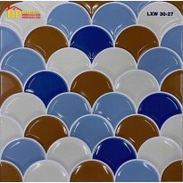 GẠCH TRANG TRÍ 30X30 MÀU TRẮNG XANH NÂU HỌA TIẾT VẢY CÁ CAO CẤP GIÁ RẺ