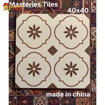 GẠCH TRANG TRÍ 40X40 SẮC MÀU KEM HỌA TIẾT BÔNG 8 CÁNH NÂU BỌC VIỀN UỐN LƯỢN NHẬP KHẨU CAO CẤP