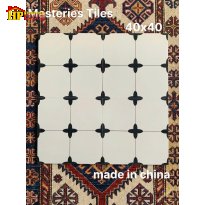 GẠCH TRANG TRÍ 40X40 SẮC TRẮNG KEM HỌA TIẾT DẤU CỘNG ĐEN NHẬP KHẨU CAO CẤP