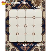 GẠCH TRANG TRÍ 40X40 SẮC KEM HỌA TIẾT HOA 4 CÁNH TRONG VÒNG TRÒN NÂU NHẬP KHẨU CAO CẤP