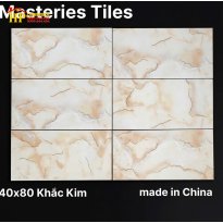 GẠCH ỐP TƯỜNG 40X80 KHẮC KIM VÂN ĐÁ TRẮNG KEM KẾT HỢP VÀNG HỔ PHÁCH NHẬP KHẨU CAO CẤP