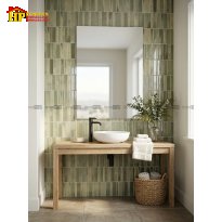 GẠCH TRANG TRÍ VĨ 268X290 MOSAIC GỐM SẮC XANH RÊU 2 THANH ĐAN XEN 22X145 VÀ 45X145 NHẬP KHẨU CAO CẤP