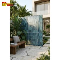GẠCH TRANG TRÍ VĨ 268X290 MOSAIC GỐM SẮC XANH ĐẠI DƯƠNG GIỮA 2 THANH 22X145 VÀ 45X145 NHẬP KHẨU CAO CẤP