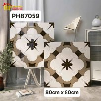 GẠCH THẢM 80X80 SẮC TRẮNG HỌA TIẾT NGHỆ THUẬT CỔ ĐIỂN BÔNG ĐEN NÂU NHẬP KHẨU CAO CẤP