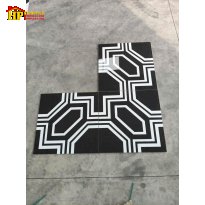 GẠCH THẢM 80X80 SẮC MÀU ĐEN HOA VĂN HÌNH HỌC UỐN LƯỢN MÀU TRẮNG NHẬP KHẨU CAO CẤP