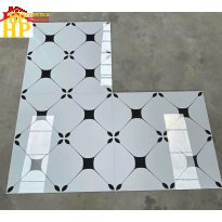 GẠCH LÁT NỀN 80X80 SẮC MÀU TRẮNG HOA VĂN HÌNH THOI BỐN GÓC UỐN CONG MÀU ĐEN NHẬP KHẨU CAO CẤP