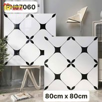 GẠCH LÁT NỀN 80X80 SẮC MÀU TRẮNG HOA VĂN HÌNH THOI BỐN GÓC UỐN CONG MÀU ĐEN NHẬP KHẨU CAO CẤP