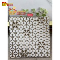 GẠCH TRANG TRÍ 30X30 SẮC MÀU TRẮNG HỌA TIẾT HÌNH THOI KHẮC KIM HOA 6 CÁNH NHẬP KHẨU CAO CẤP