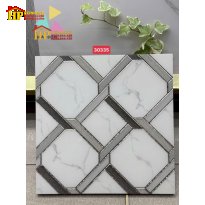 GẠCH TRANG TRÍ 30X30 MÀU TRẮNG VÂN KHÓI HỌA TIẾT HÌNH THOI ĐAN XEN KHẮC KIM BẠC NHẬP KHẨU CAO CẤP