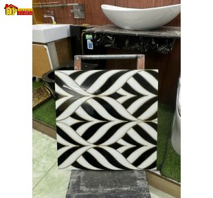 GẠCH TRANG TRÍ 30X60 SẮC MÀU ĐEN TRẮNG ĐAN XEN HỌA TIẾT UỐN LƯỢN CONG KHẮC KIM NHẬP KHẨU CAO CẤP
