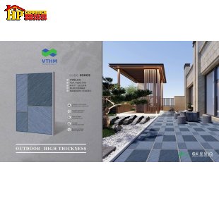 GẠCH LÁT SÂN 42X60 GIẢ ĐÁ KHỐI Ô BÀN CỜ MÀU XÁM CAO CẤP GIÁ RẺ