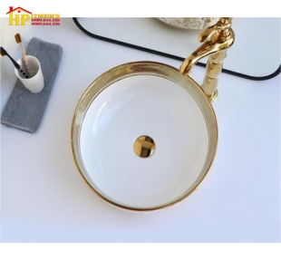 LAVABO RỬA MẶT HOA VĂN VÀNG L6018