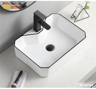 LAVABO ĐẶT BÀN VUÔNG TRẮNG CHỈ ĐEN LA101 CAO CẤP GIÁ RẺ