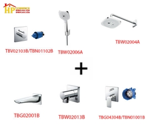 SEN TẮM ÂM TƯỜNG TOTO TBG04304B KÈM 6 MÓN PHỤ KIỆN CHÍNH HÃNG