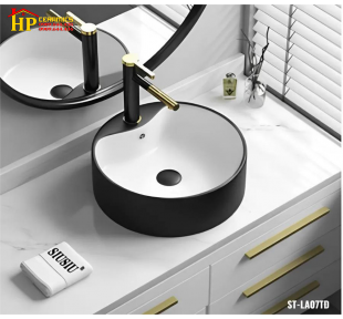 LAVABO ĐẶT BÀN TRÒN ĐEN TRẮNG LA07TD CAO CẤP GIÁ RẺ