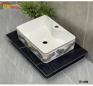 LAVABO ĐẶT BÀN CHỮ NHẬT HOA VĂN LÁ LIỄU LA40 CAO CẤP GIÁ RẺ