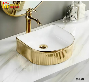LAVABO ĐẶT BÀN SÒ TRẮNG MẠ VÀNG LA77 CAO CẤP GIÁ RẺ
