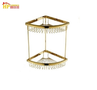KỆ GÓC 2 TẦNG ĐỒNG THAU MẠ VÀNG CAO CẤP KG-46