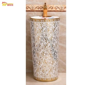 LAVABO SỨ TRỤ HOA VĂN MẠ VÀNG LA36