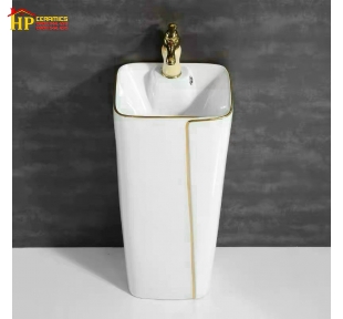 LAVABO SỨ LIỀN KHỐI TRẮNG CHỈ VÀNG T008
