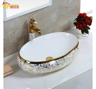 LAVABO SỨ VÀNG HOA VĂN LB21
