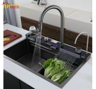 CHẬU RỬA CHÉN 5 PHÍM 75X46 NANO ĐEN