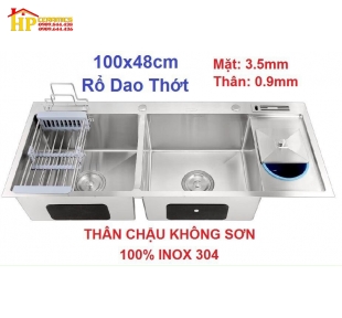 CHẬU RỬA CHÉN 2 HỘC 1 CÁCH KHÔNG SƠN 10048 RỔ DAO THỚT