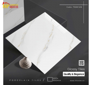 GẠCH LÁT NỀN 80X80 TRẮNG VÂN KHÓI VÀNG 8816 CAO CẤP GIÁ RẺ