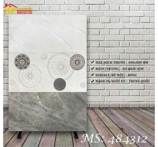 GẠCH ỐP TƯỜNG 40X80 VÂN ĐÁ XÁM ĐẬM LỢT ĐIỂM HOA VĂN TRỐNG ĐỒNG KHẮC KIM 484312 CAO CẤP GIÁ RẺ