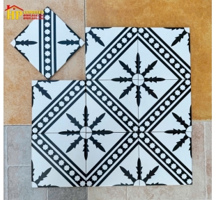 GẠCH LÁT NỀN 20X20 TRẮNG ĐEN 2 GỐC GHÉP BÔNG CỔ ĐIỂN CAO CẤP GIÁ RẺ