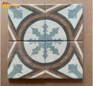 GẠCH BÔNG 20X20 HOA VĂN MŨI TÊN GHÉP XANH NÂU CỔ ĐIỂN CAO CẤP GIÁ RẺ