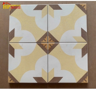 GẠCH BÔNG 20X20 NỀN TRẮNG HOA VĂN VÀNG NÂU CỔ XƯA CAO CẤP GIÁ RẺ