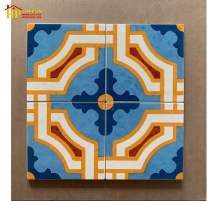 GẠCH BÔNG 20X20 NỀN XANH BIỂN HOA VĂN VÀNG CỔ XƯA CAO CẤP GIÁ RẺ