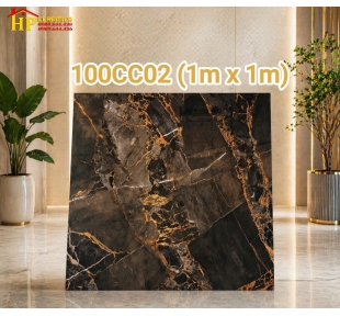GẠCH LÁT NỀN 100X100 ĐEN HUYỀN BÍ KẾT HỢP VỚI NÂU TRẦM 100CC02 CAO CẤP