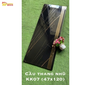 GẠCH CẦU THANG 47X120 ĐEN HUYỀN BÍ KHẮC KIM KK07 NHẬP KHẨU CAO CẤP 