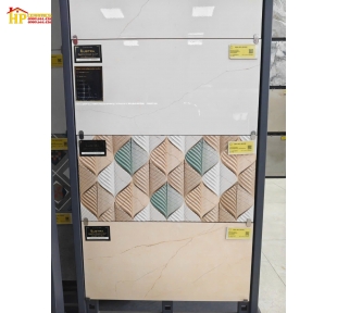 GẠCH ỐP TƯỜNG 30X60 VÂN ĐÁ TỰ NHIÊN MÀU VÀNG KEM ĐIỂM CHIẾC LÁ 3D NHẬP KHẨU CAO CẤP