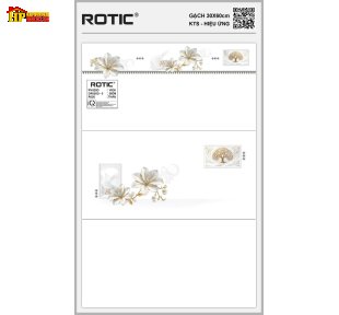 GẠCH ỐP TƯỜNG 30X60 MÀU TRẮNG TRƠN ĐIỂM CỤM HOA MÀU TRẮNG VỚI ĐƯỜNG GÂN LÁ NẠM VÀNG GOLD CAO CẤP GIÁ RẺ