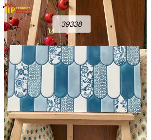 GẠCH TRANG TRÍ 30X60 SẮC XANH ĐẬM LỢT HỌA TIẾT LÔNG VŨ BO TRÒN 3D NHẬP KHẨU CAO CẤP