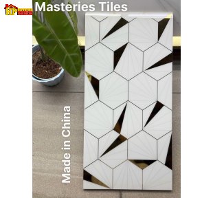 GẠCH TRANG TRÍ 30X60 MÀU TRẮNG HỌA TIẾT TỔ ONG LỤC GIÁC CÁNH QUẠT NHỦ VÀNG NHẬP KHẨU CAO CẤP