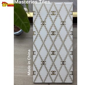 GẠCH TRANG TRÍ 30X60 MÀU TRẮNG HỌA TIẾT HÌNH HỌC ĐAN LƯỚI NHŨ VÀNG KẾT HỢP CHANEL NHẬP KHẨU CAO CẤP