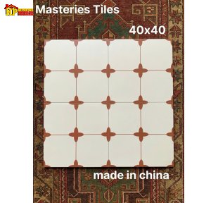 GẠCH BÔNG 40X40 SẮC MÀU TRẮNG KEM HỌA TIẾT HOA 4 CÁNH NÂU NHẬP KHẨU CAO CẤP