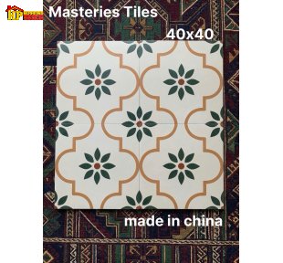 GẠCH TRANG TRÍ BÔNG 40X40 SẮC MÀU TRẮNG HỌA TIẾT HOA 8 CÁNH XANH NHẬP KHẨU CAO CẤP