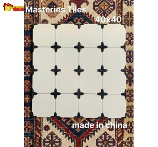 GẠCH TRANG TRÍ 40X40 SẮC TRẮNG KEM HỌA TIẾT DẤU CỘNG ĐEN NHẬP KHẨU CAO CẤP