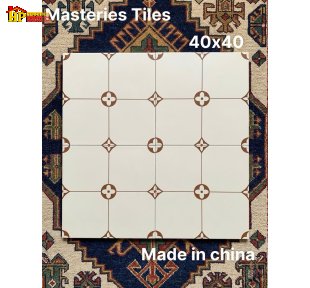 GẠCH TRANG TRÍ 40X40 SẮC KEM HỌA TIẾT HOA 4 CÁNH TRONG VÒNG TRÒN NÂU NHẬP KHẨU CAO CẤP