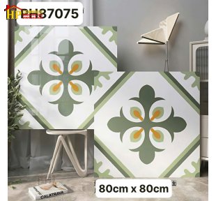GẠCH THẢM 80X80 SẮC MÀU TRẮNG HỌA TIẾT BÔNG CỔ ĐIỂN MÀU XANH NHẬP KHẨU CAO CẤP