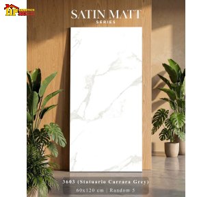 GẠCH LÁT NỀN 60X120 SẮC MÀU TRẮNG TINH KHÔI MỜ HỌA TIẾT GIẢ ĐÁ CARRARA GREY NHẬP KHẨU CAO CẤP
