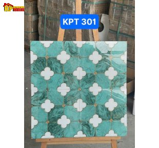 GẠCH TRANG TRÍ 30X30 MÀU XANH LỤC BẢO KẾT HỢP VỚI BÔNG 4 CÁNH MÀU TRẮNG NHẬP KHẨU CAO CẤP