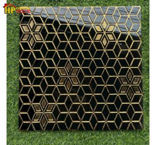 GẠCH TRANG TRÍ 30X30 SẮC MÀU ĐEN KHẮC KIM VÀNG HỌA TIẾT HÌNH THOI NHỎ ĐAN XEN NHẬP KHẨU CAO CẤP 