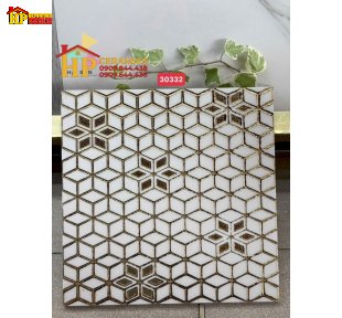 GẠCH TRANG TRÍ 30X30 SẮC MÀU TRẮNG HỌA TIẾT HÌNH THOI KHẮC KIM HOA 6 CÁNH NHẬP KHẨU CAO CẤP